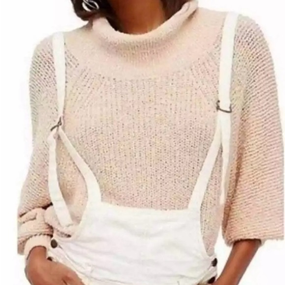 EUC  Free People Edessa Off-Shoulder cotton blend Beige Sweater for Women Sz L - Picture 4 of 14